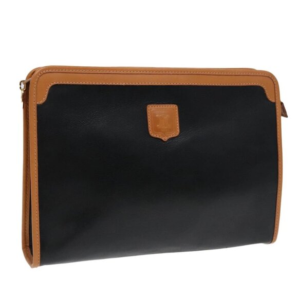 CELINE Clutch Bag Leather Black Gold Auth ep5897 - Picture 1 of 16